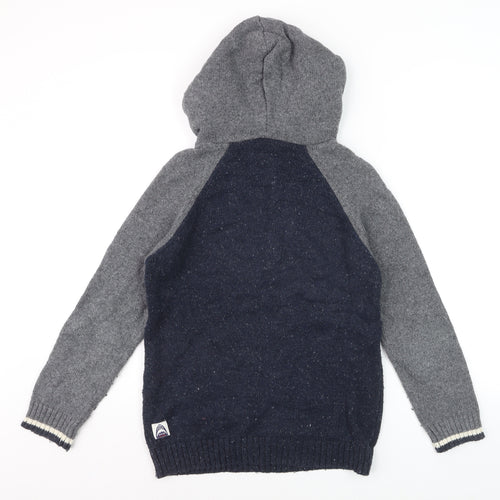 FatFace Boys Grey Navy Fair Isle Knitted Pullover Hoodie Size 12-13 Years
