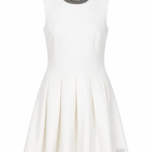 Superdry Women's White Skater Dress S Sleeveless Beaded Neckline
