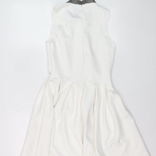 Superdry Women's White Skater Dress S Sleeveless Beaded Neckline