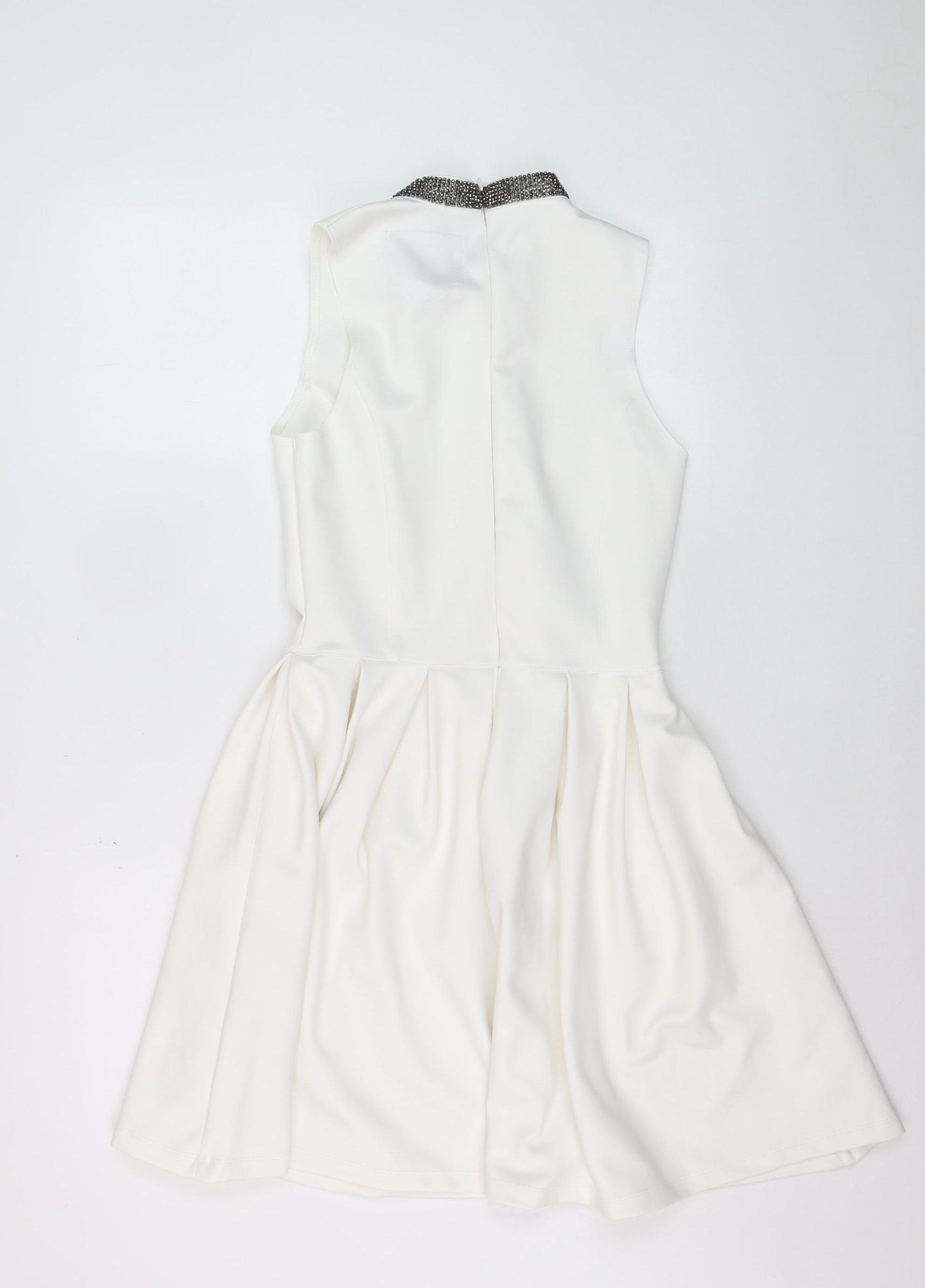Superdry Women's White Skater Dress S Sleeveless Beaded Neckline