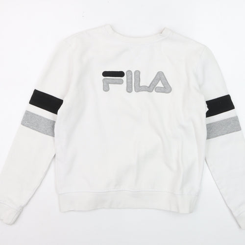 FILA Boys White Small Pullover Sweatshirt with Logo and Colourblock Sleeves