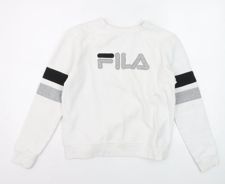 FILA Boys White Small Pullover Sweatshirt with Logo and Colourblock Sleeves