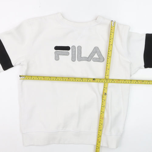 FILA Boys White Small Pullover Sweatshirt with Logo and Colourblock Sleeves