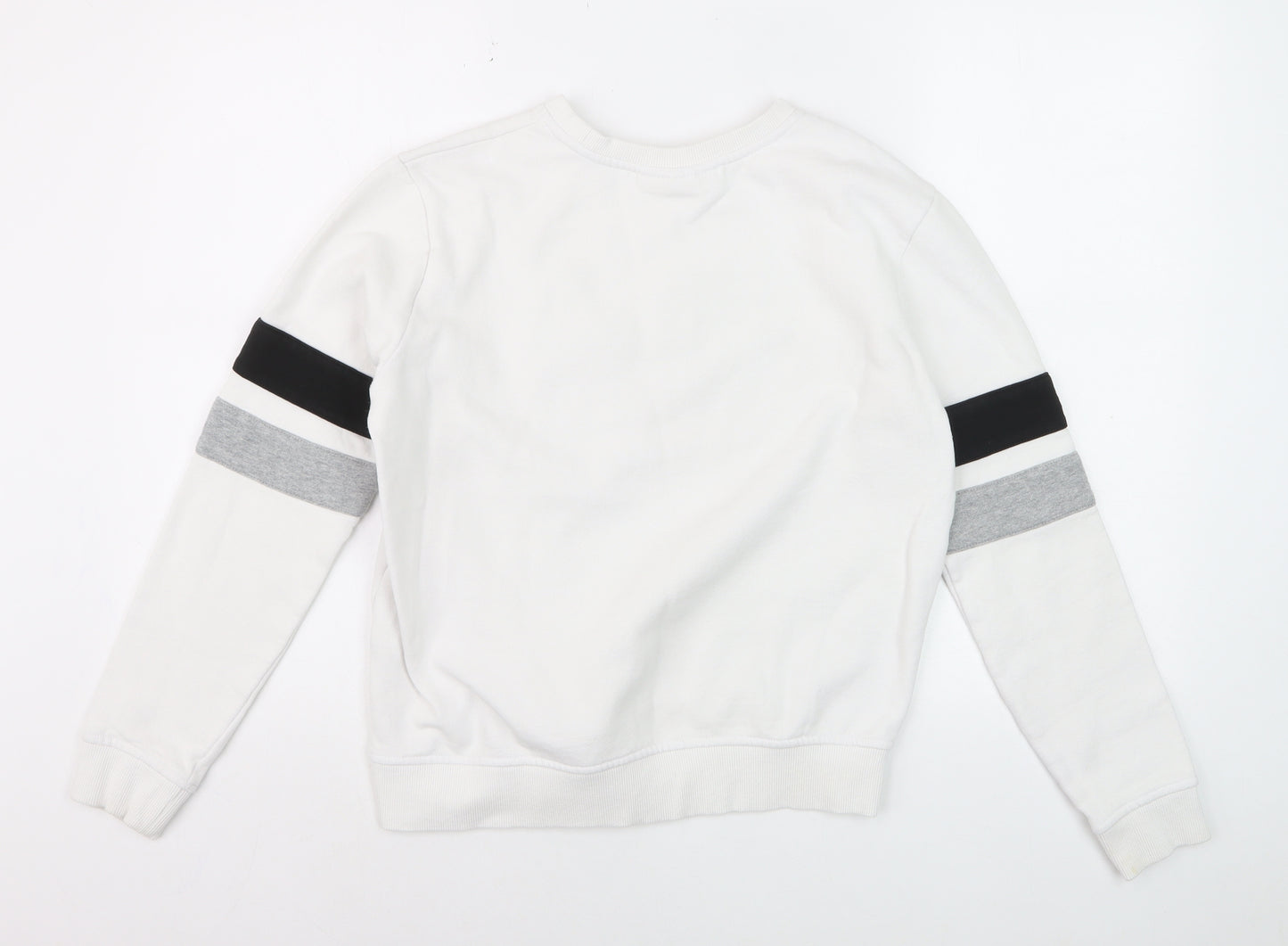 FILA Boys White Small Pullover Sweatshirt with Logo and Colourblock Sleeves