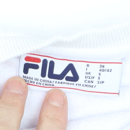 FILA Boys White Small Pullover Sweatshirt with Logo and Colourblock Sleeves