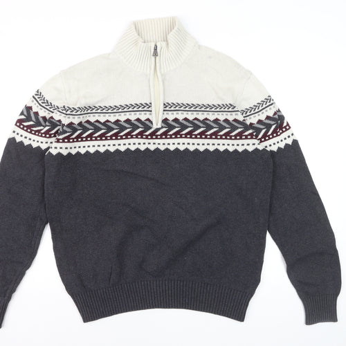 Weatherproof Vintage Men's Grey 1/4 Zip Fair Isle Cotton Jumper M