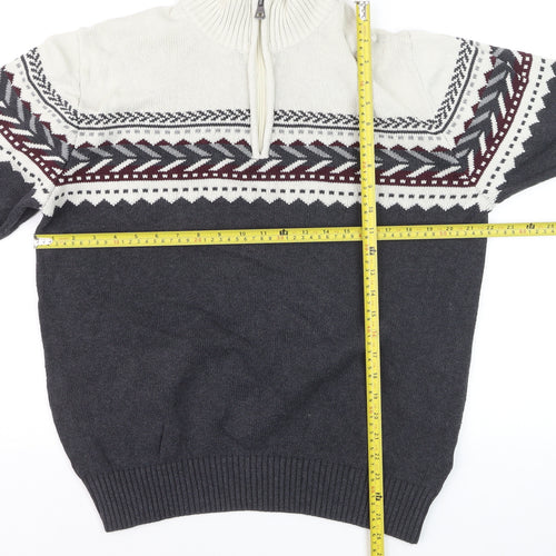 Weatherproof Vintage Men's Grey 1/4 Zip Fair Isle Cotton Jumper M