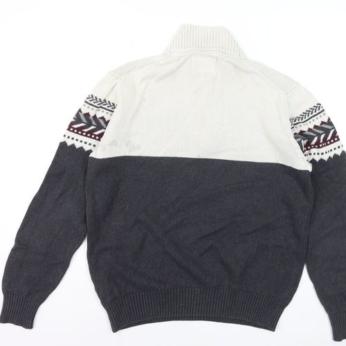 Weatherproof Vintage Men's Grey 1/4 Zip Fair Isle Cotton Jumper M