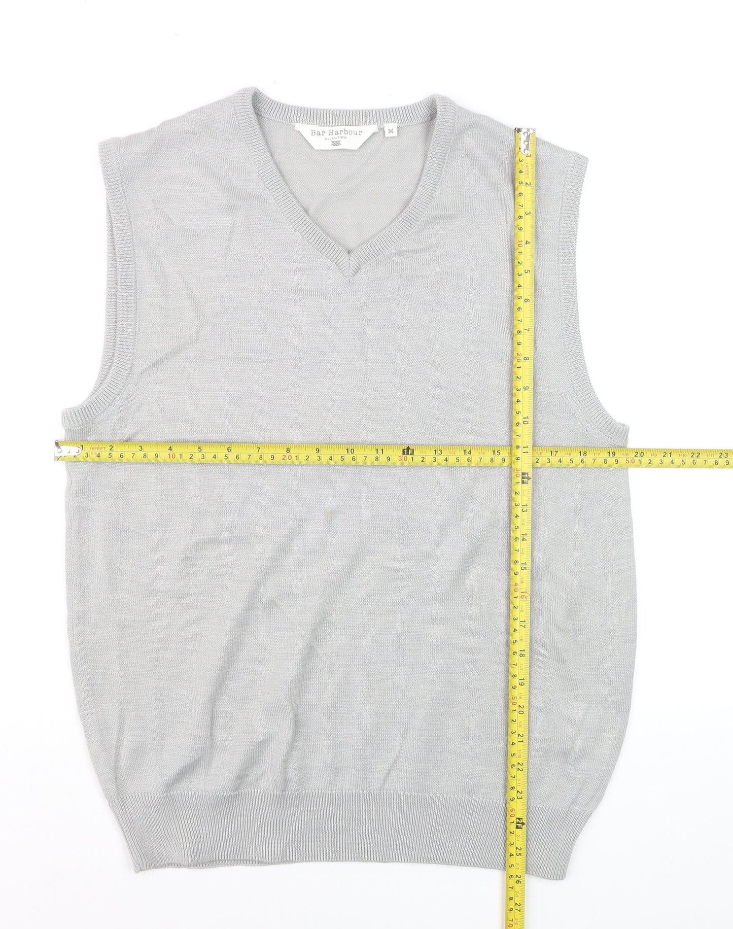 Bar Harbour Men’s Grey V-Neck Sleeveless Merino Wool Blend Vest M