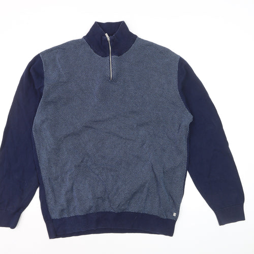 Next Mens Blue XL 1/2 Zip Cotton High Neck Jumper