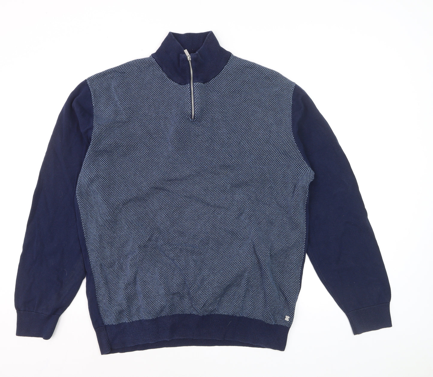 Next Mens Blue XL 1/2 Zip Cotton High Neck Jumper
