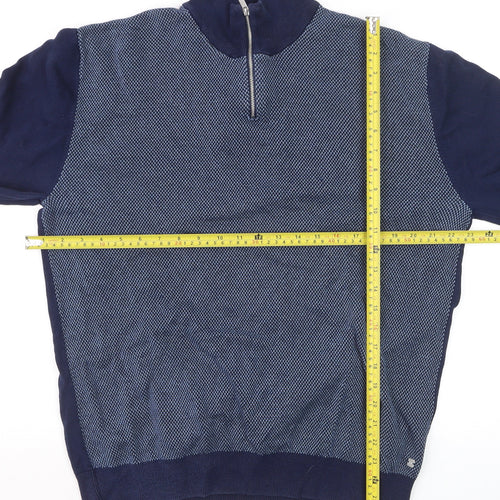 Next Mens Blue XL 1/2 Zip Cotton High Neck Jumper