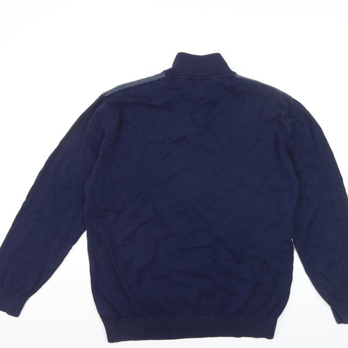 Next Mens Blue XL 1/2 Zip Cotton High Neck Jumper