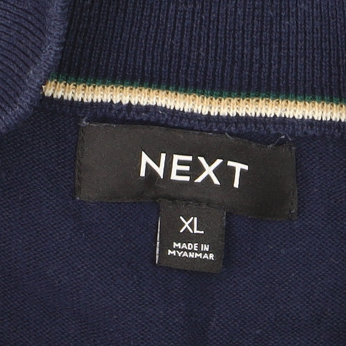 Next Mens Blue XL 1/2 Zip Cotton High Neck Jumper