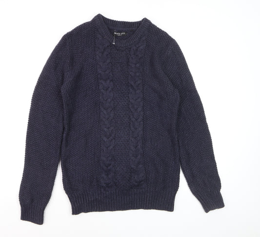 Brave Soul Men’s Blue Cable-Knit Crew Neck Jumper Size L