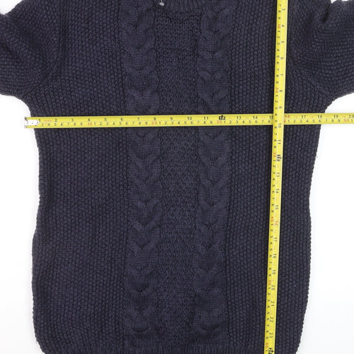 Brave Soul Men’s Blue Cable-Knit Crew Neck Jumper Size L