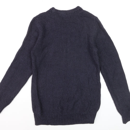 Brave Soul Men’s Blue Cable-Knit Crew Neck Jumper Size L