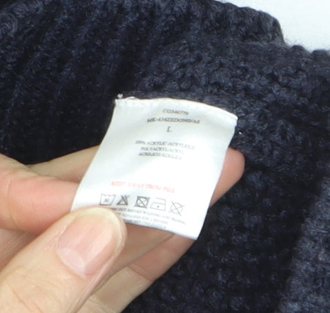 Brave Soul Men’s Blue Cable-Knit Crew Neck Jumper Size L