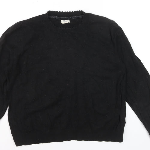 Fat Face Women Black Cotton Wool Long Sleeve Crew Neck Jumper Size 22