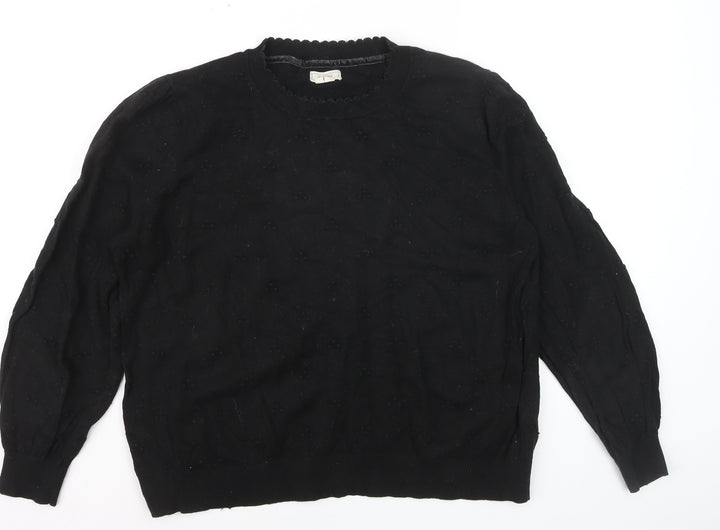 Fat Face Women Black Cotton Wool Long Sleeve Crew Neck Jumper Size 22