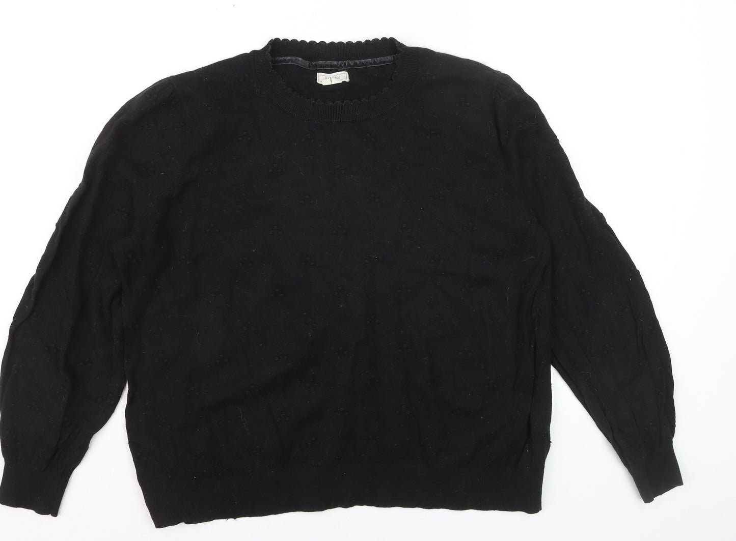 Fat Face Women Black Cotton Wool Long Sleeve Crew Neck Jumper Size 22