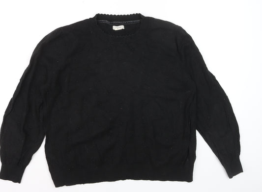Fat Face Women Black Cotton Wool Long Sleeve Crew Neck Jumper Size 22