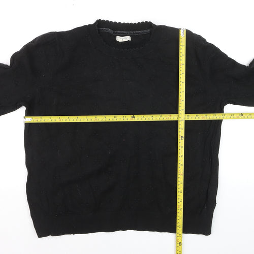 Fat Face Women Black Cotton Wool Long Sleeve Crew Neck Jumper Size 22