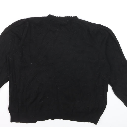 Fat Face Women Black Cotton Wool Long Sleeve Crew Neck Jumper Size 22