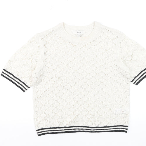 Marks and Spencer Women Ivory Short Sleeve Open-Knit Jumper S