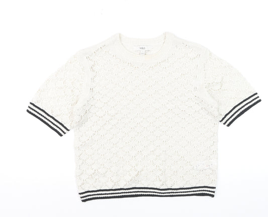 Marks and Spencer Women Ivory Short Sleeve Open-Knit Jumper S