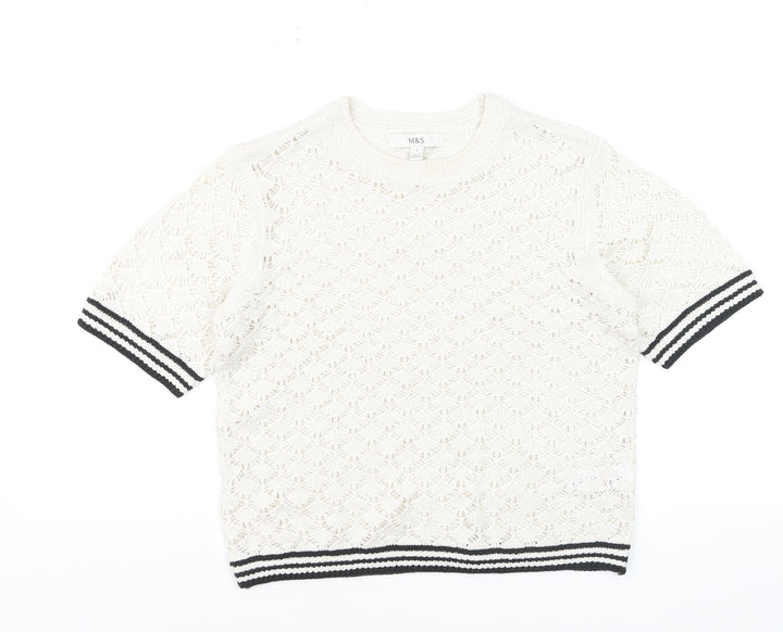 Marks and Spencer Women Ivory Short Sleeve Open-Knit Jumper S
