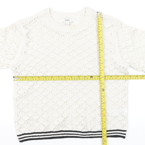 Marks and Spencer Women Ivory Short Sleeve Open-Knit Jumper S