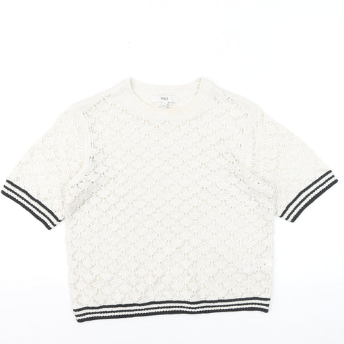 Marks and Spencer Women Ivory Short Sleeve Open-Knit Jumper S