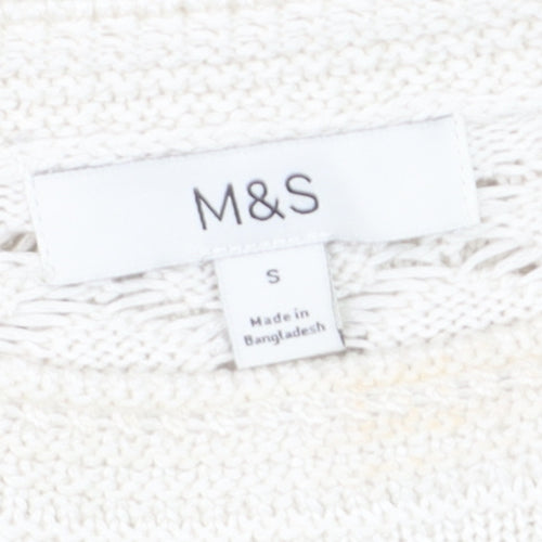 Marks and Spencer Women Ivory Short Sleeve Open-Knit Jumper S