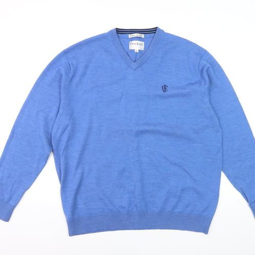 Crockett & Jones Men's Blue Wool Blend V-Neck Jumper XL