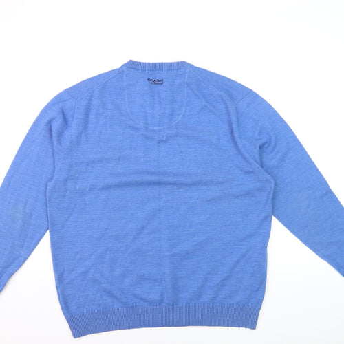 Crockett & Jones Men's Blue Wool Blend V-Neck Jumper XL