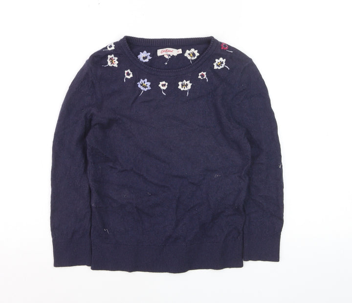 Cath Kidston Womens Blue Embroidered Floral Wool Jumper XS