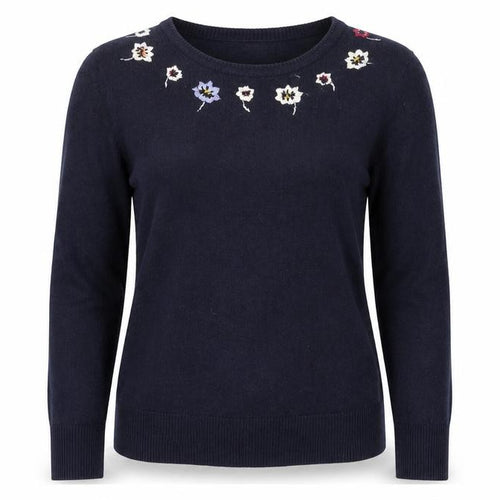 Cath Kidston Womens Blue Embroidered Floral Wool Jumper XS