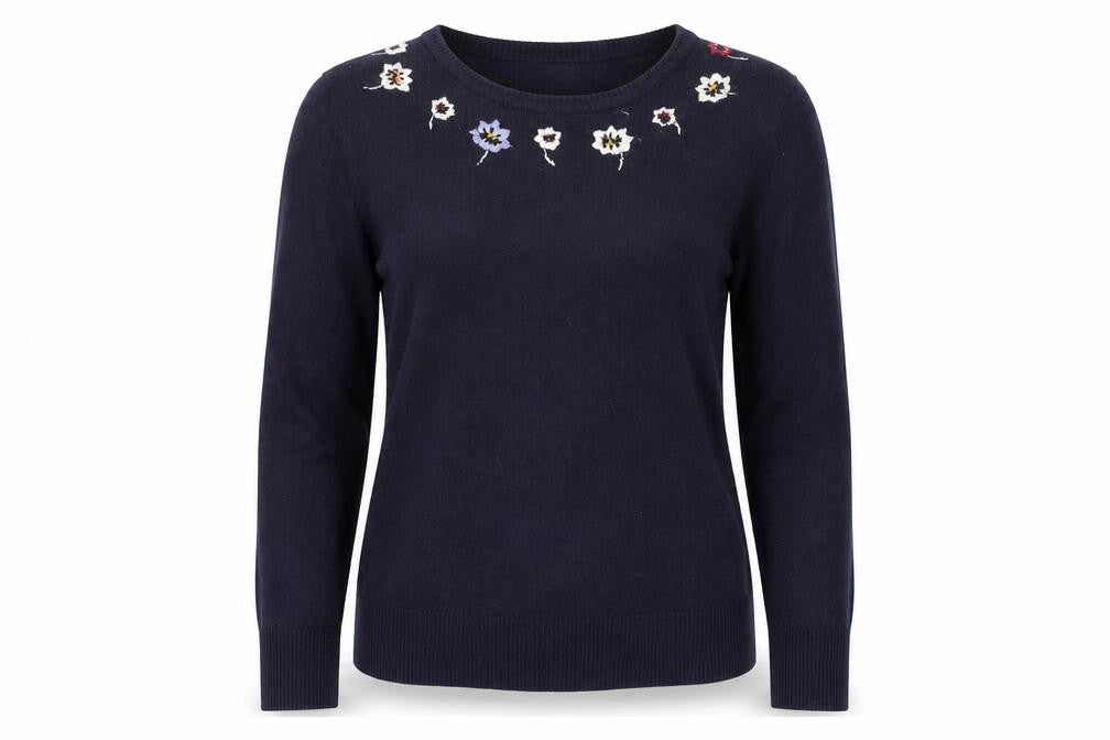 Cath Kidston Womens Blue Embroidered Floral Wool Jumper XS