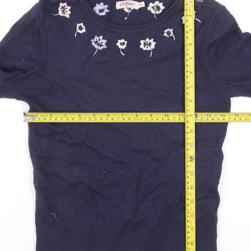 Cath Kidston Womens Blue Embroidered Floral Wool Jumper XS
