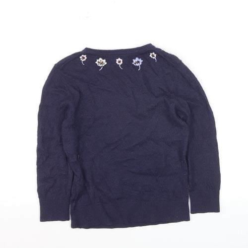 Cath Kidston Womens Blue Embroidered Floral Wool Jumper XS