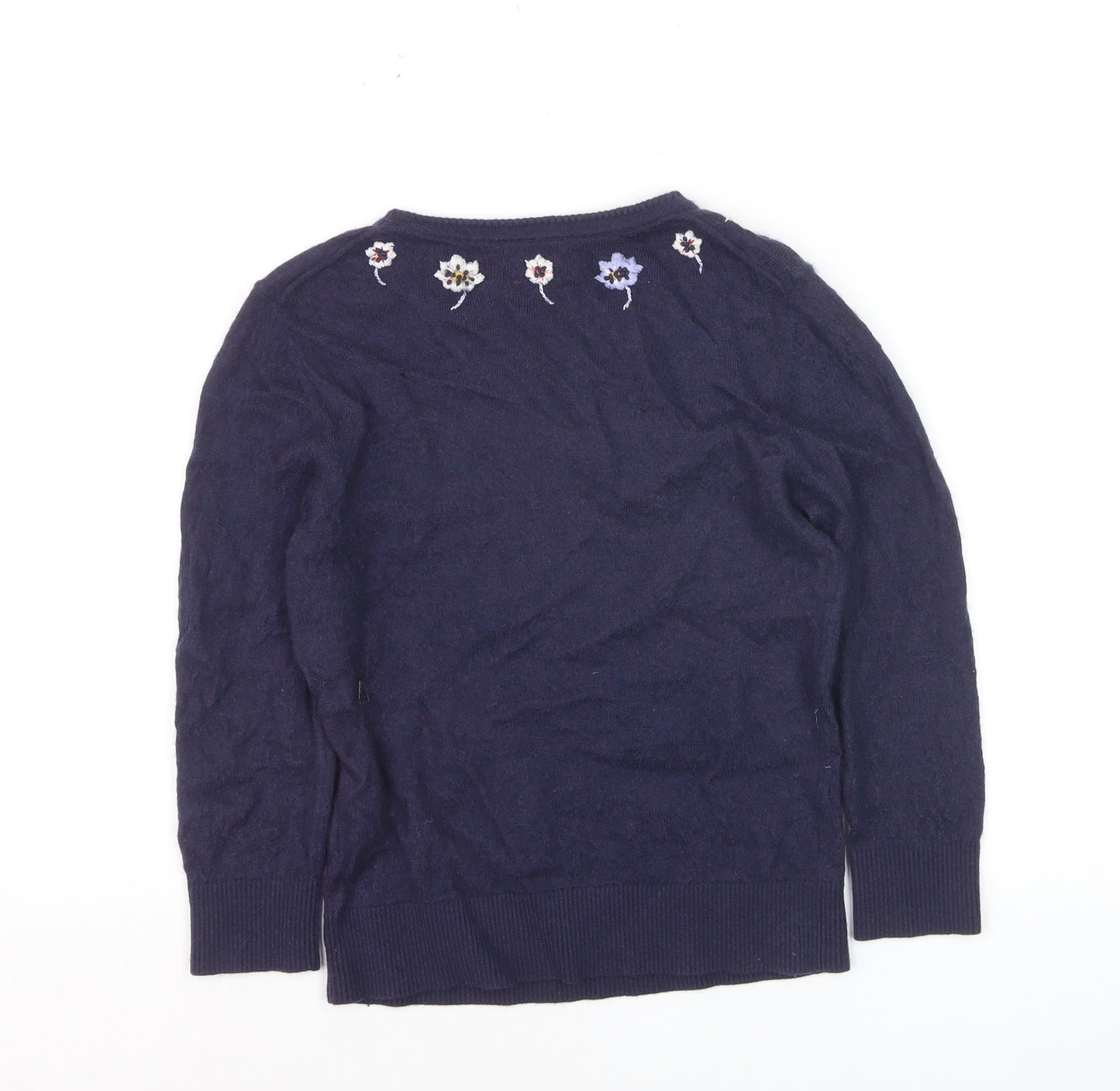 Cath Kidston Womens Blue Embroidered Floral Wool Jumper XS