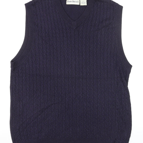 Barry Bricken Men's Blue Silk Cable-Knit V-Neck Vest L
