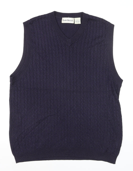 Barry Bricken Men's Blue Silk Cable-Knit V-Neck Vest L