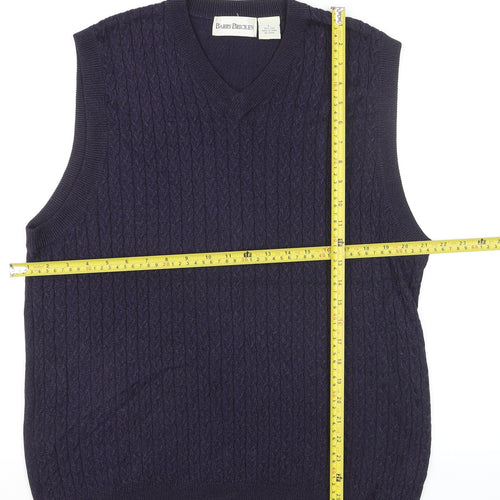 Barry Bricken Men's Blue Silk Cable-Knit V-Neck Vest L