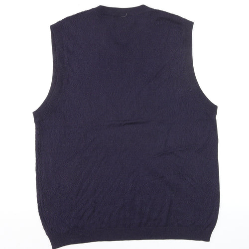 Barry Bricken Men's Blue Silk Cable-Knit V-Neck Vest L