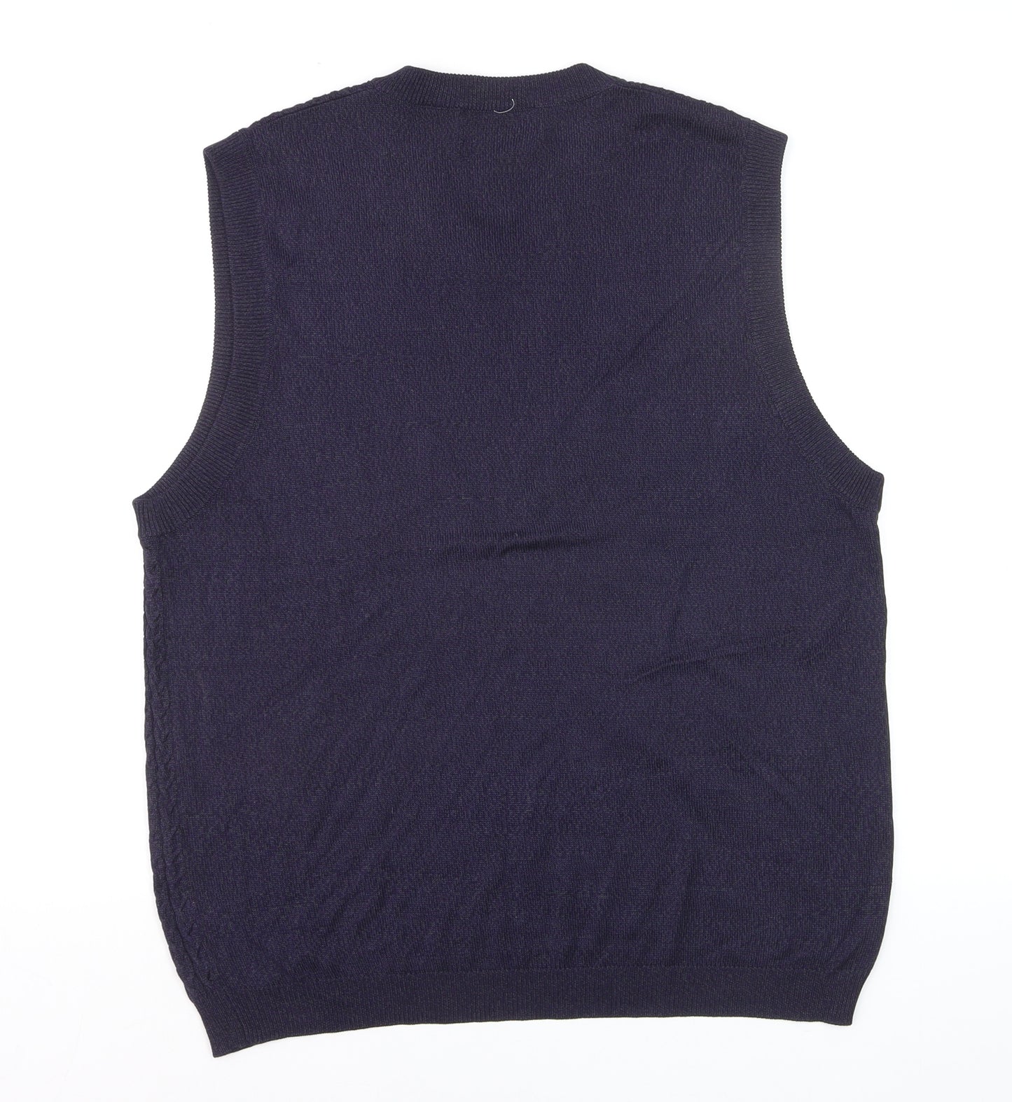 Barry Bricken Men's Blue Silk Cable-Knit V-Neck Vest L