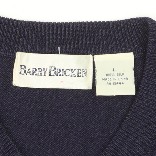 Barry Bricken Men's Blue Silk Cable-Knit V-Neck Vest L