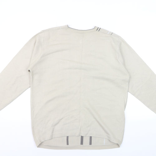 Next Men Beige Striped V-Neck Wool Blend Jumper Medium