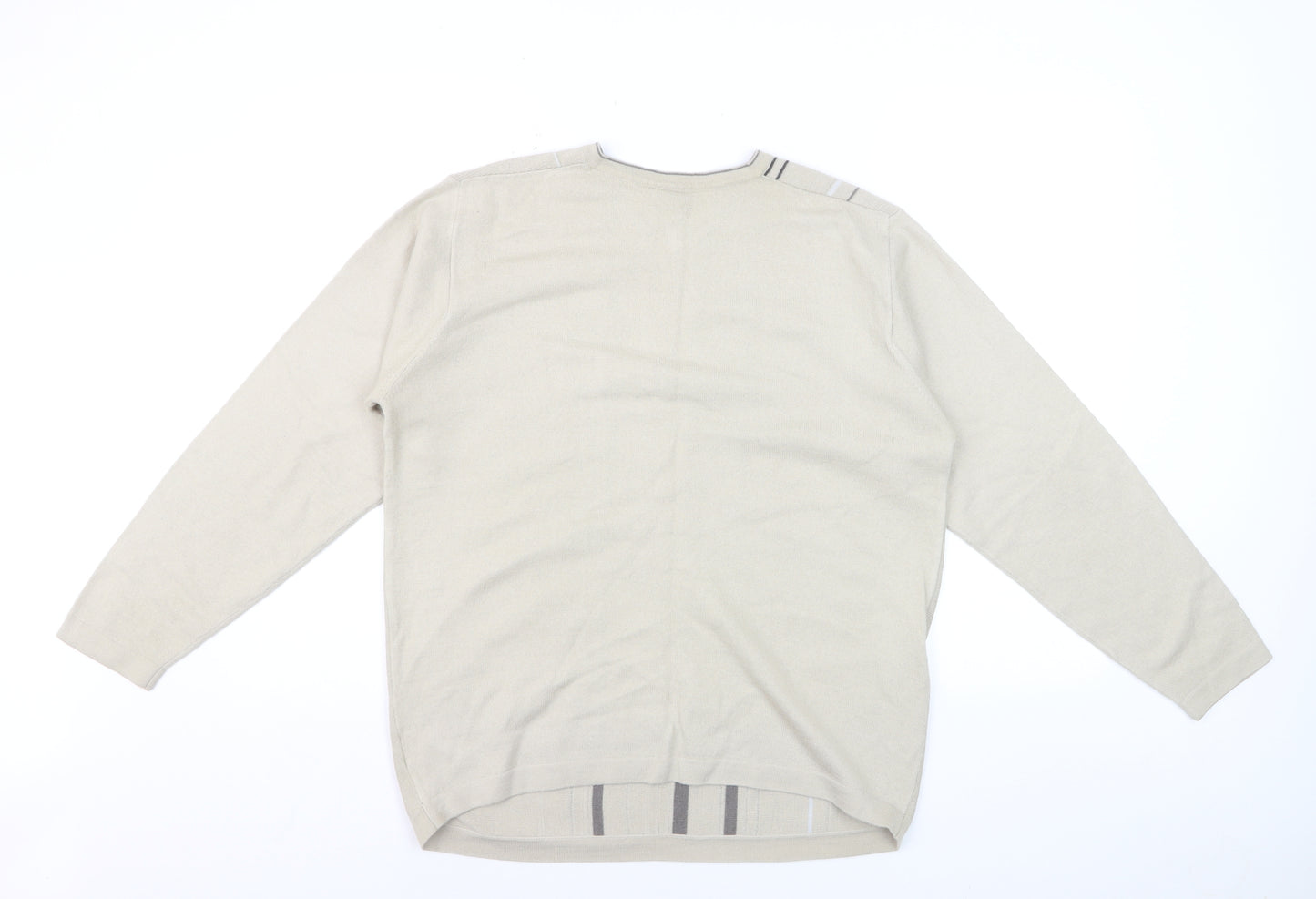 Next Men Beige Striped V-Neck Wool Blend Jumper Medium